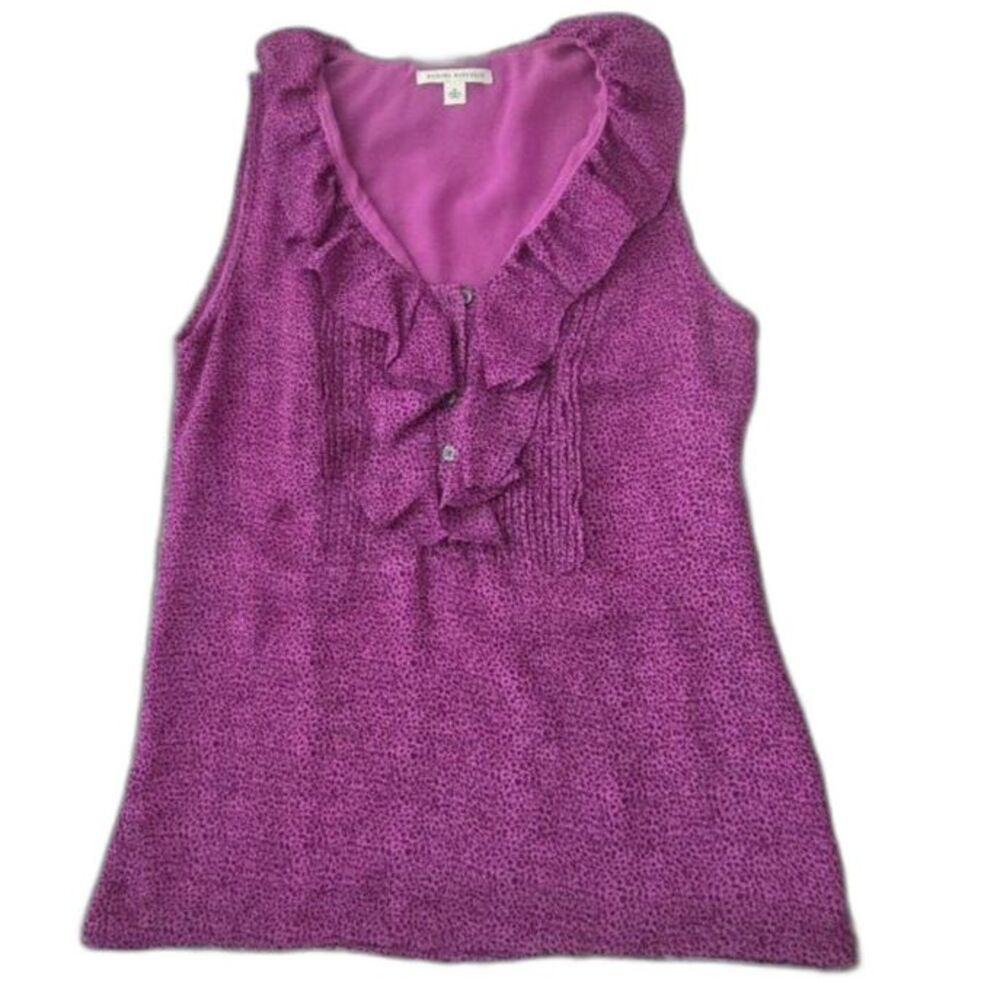 Banana Republic Berry Sleeveless Ruffle & Pintuck Front V-neck Lined Top Size S - Picture 2 of 7